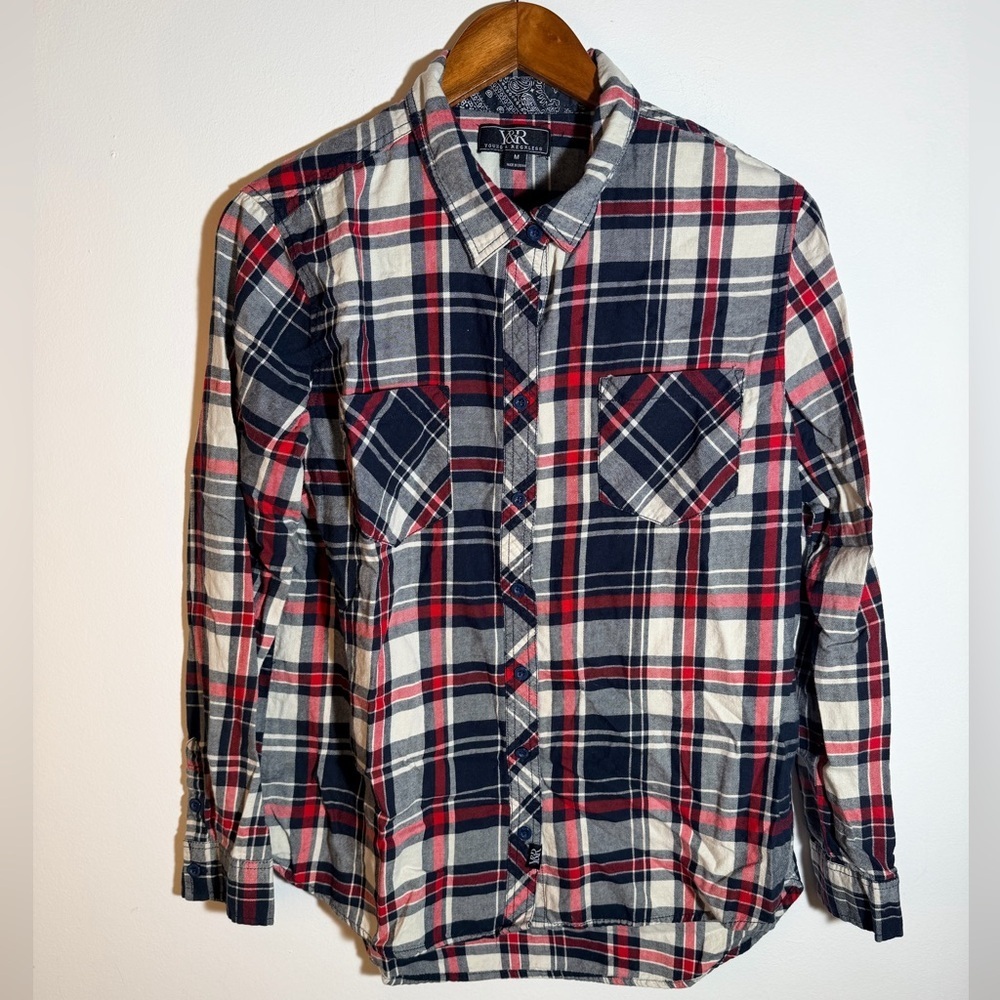 Young & Reckless Navy and Red Plaid Casual Shirt